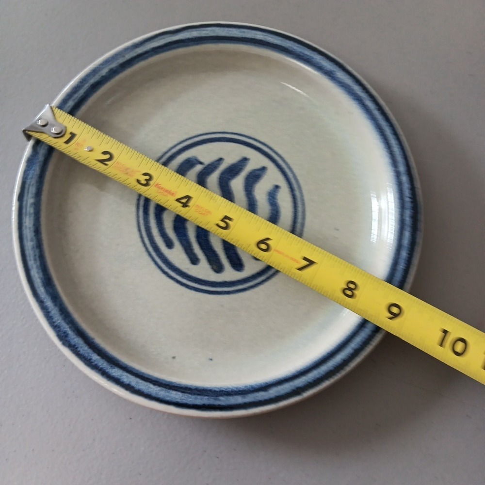 Vintage Salt Glaze Pottery 9" Plate Blue Glaze Artist Signed Studio Pottery Asia - Picture 7 of 8